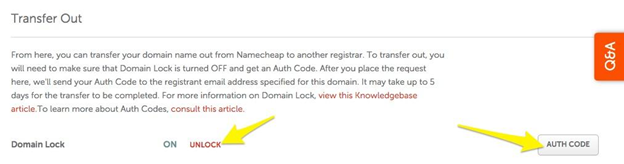Namecheap.Unlock the Transfer and Request the Authorization Code